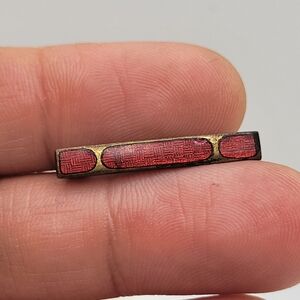Antique Victorian Gold Tone & Red Detailed Enamel Bar Pin C-Clasp Brooch